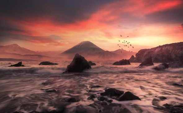 Закат над морем в Adobe Photoshop